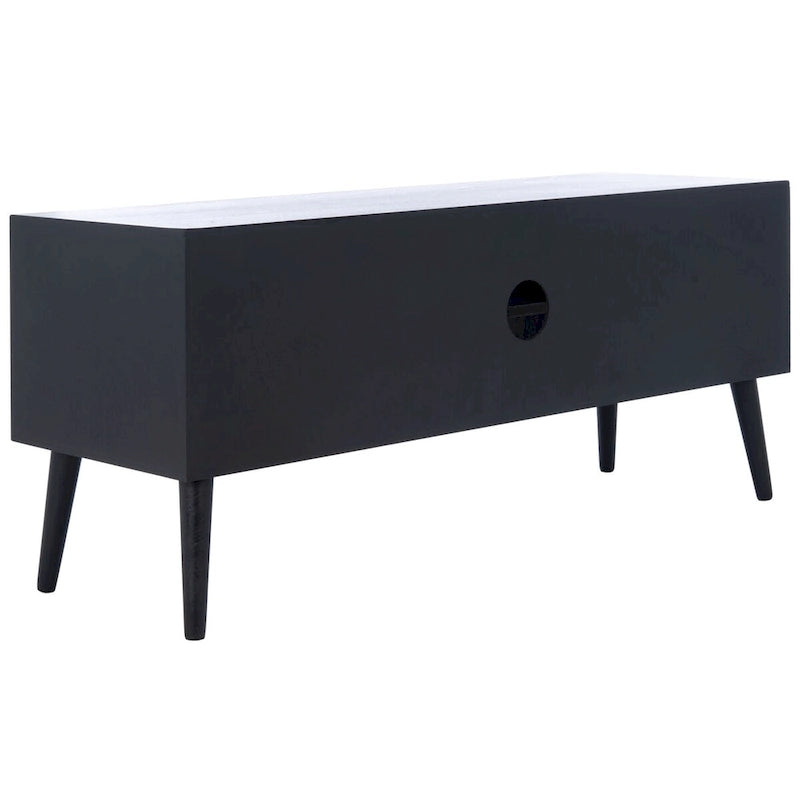 47 in. Mid-Century TV Stand with Open Shelf and 2 Doors – Distressed White / Black / Distressed Grey / Brown