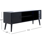 47 in. Mid-Century TV Stand with Open Shelf and 2 Doors – Distressed White / Black / Distressed Grey / Brown