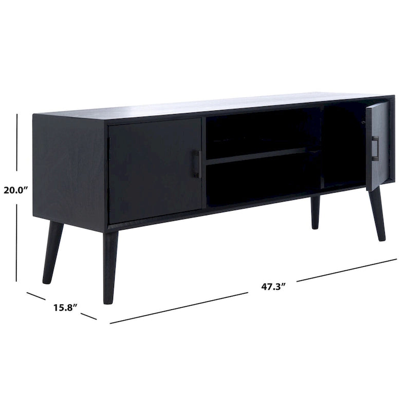 47 in. Mid-Century TV Stand with Open Shelf and 2 Doors – Distressed White / Black / Distressed Grey / Brown