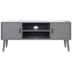47 in. Mid-Century TV Stand with Open Shelf and 2 Doors – Distressed White / Black / Distressed Grey / Brown
