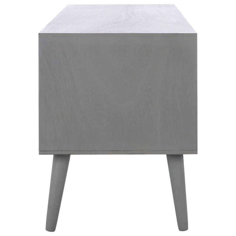 47 in. Mid-Century TV Stand with Open Shelf and 2 Doors – Distressed White / Black / Distressed Grey / Brown