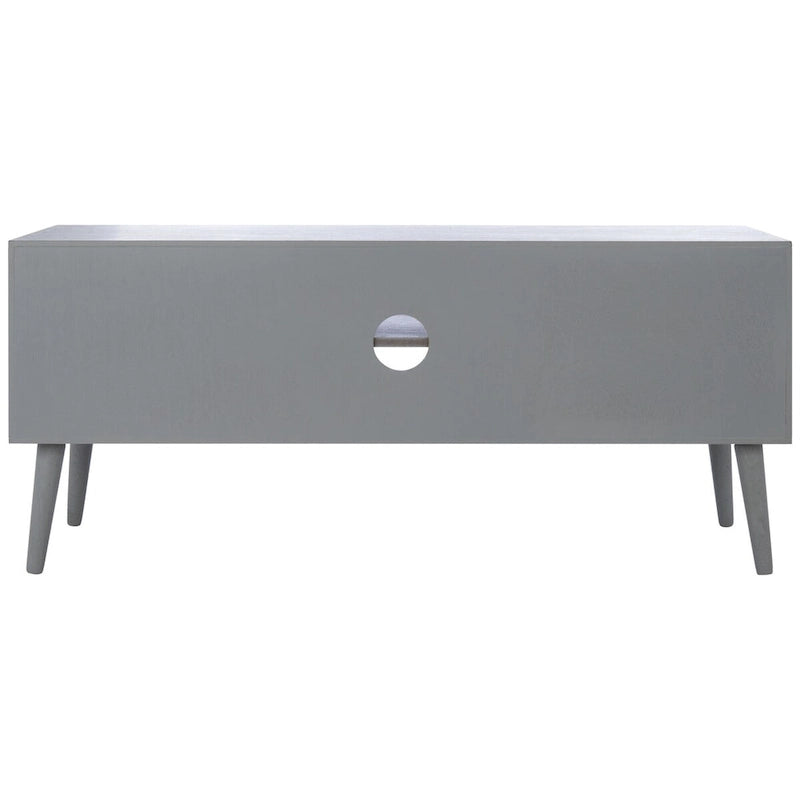 47 in. Mid-Century TV Stand with Open Shelf and 2 Doors – Distressed White / Black / Distressed Grey / Brown