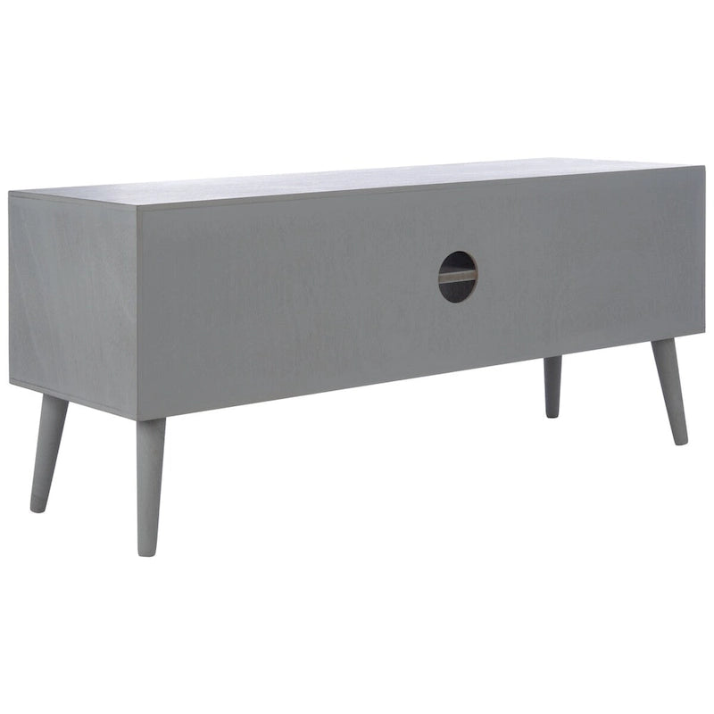47 in. Mid-Century TV Stand with Open Shelf and 2 Doors – Distressed White / Black / Distressed Grey / Brown