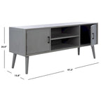 47 in. Mid-Century TV Stand with Open Shelf and 2 Doors – Distressed White / Black / Distressed Grey / Brown