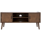 47 in. Mid-Century TV Stand with Open Shelf and 2 Doors – Distressed White / Black / Distressed Grey / Brown