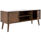 47 in. Mid-Century TV Stand with Open Shelf and 2 Doors – Distressed White / Black / Distressed Grey / Brown