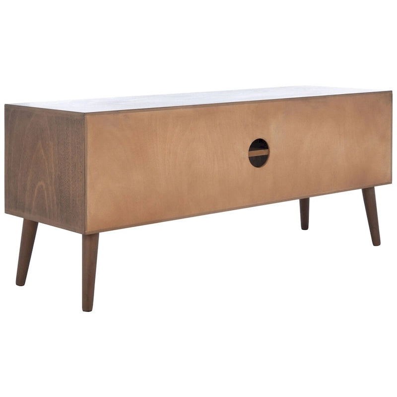47 in. Mid-Century TV Stand with Open Shelf and 2 Doors – Distressed White / Black / Distressed Grey / Brown