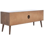 47 in. Mid-Century TV Stand with Open Shelf and 2 Doors – Distressed White / Black / Distressed Grey / Brown