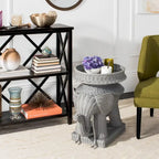 Rattan Elephant Side Table with Built-In Tray – Natural / Grey, Eclectic Style