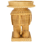 Rattan Elephant Side Table with Built-In Tray – Natural / Grey, Eclectic Style