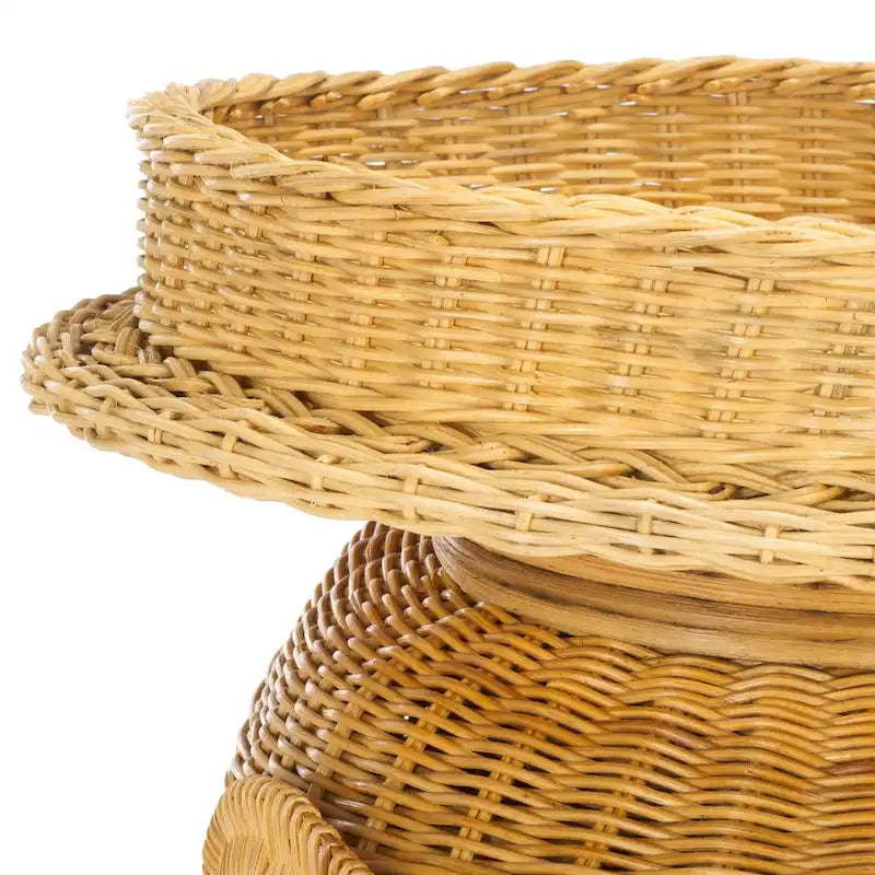 Rattan Elephant Side Table with Built-In Tray – Natural / Grey, Eclectic Style