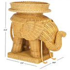 Rattan Elephant Side Table with Built-In Tray – Natural / Grey, Eclectic Style