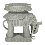 Rattan Elephant Side Table with Built-In Tray – Natural / Grey, Eclectic Style