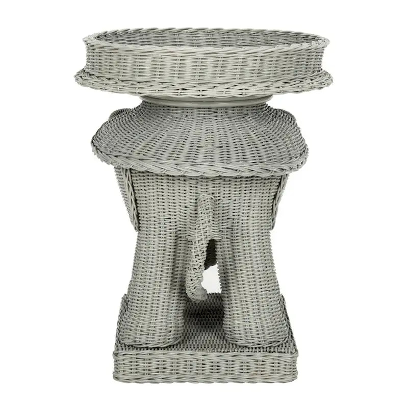 Rattan Elephant Side Table with Built-In Tray – Natural / Grey, Eclectic Style