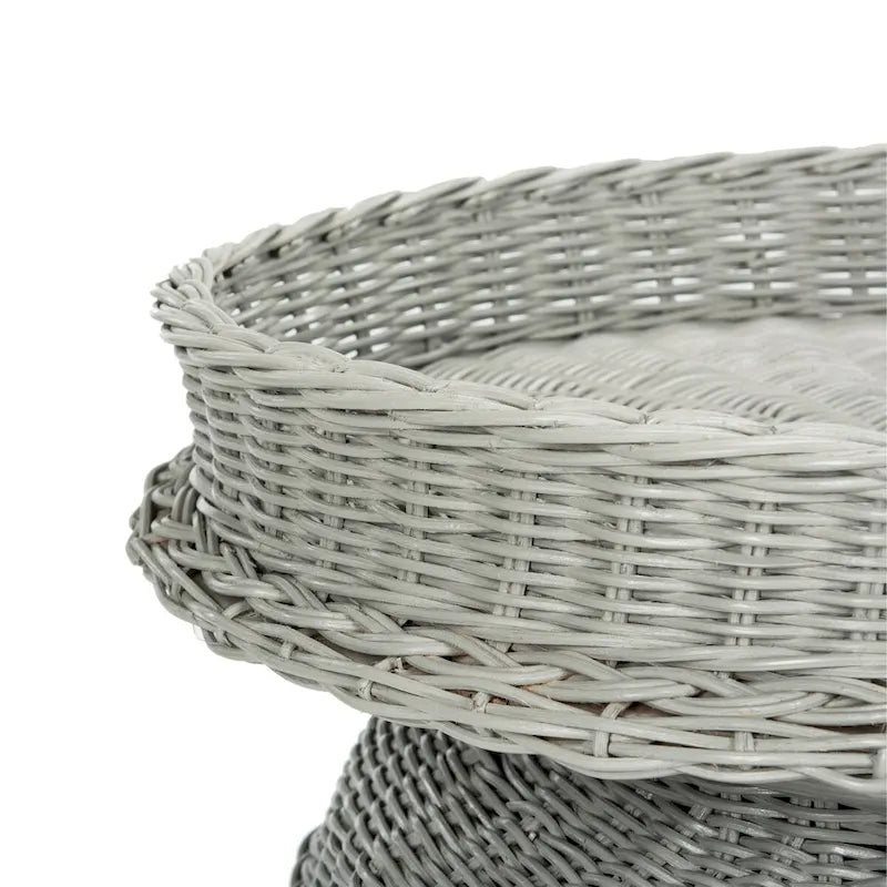 Rattan Elephant Side Table with Built-In Tray – Natural / Grey, Eclectic Style