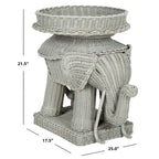 Rattan Elephant Side Table with Built-In Tray – Natural / Grey, Eclectic Style