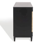 4-Door Banana Stem Woven Sideboard with Mahogany Frame – Black/Natural / Natural