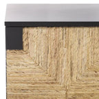 4-Door Banana Stem Woven Sideboard with Mahogany Frame – Black/Natural / Natural