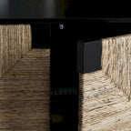 4-Door Banana Stem Woven Sideboard with Mahogany Frame – Black/Natural / Natural