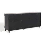 4-Door Banana Stem Woven Sideboard with Mahogany Frame – Black/Natural / Natural