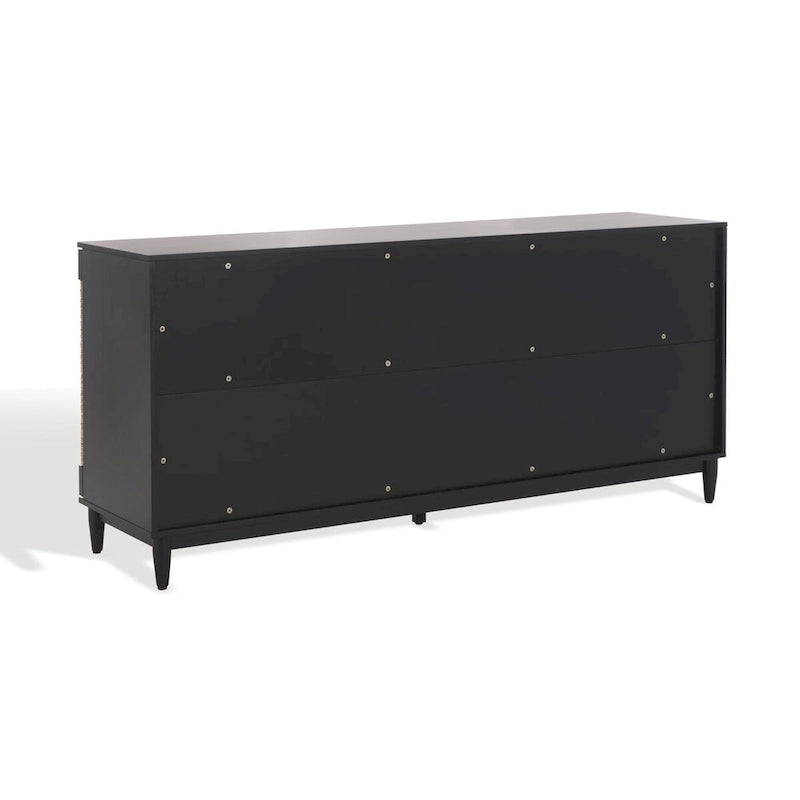 4-Door Banana Stem Woven Sideboard with Mahogany Frame – Black/Natural / Natural