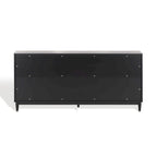 4-Door Banana Stem Woven Sideboard with Mahogany Frame – Black/Natural / Natural