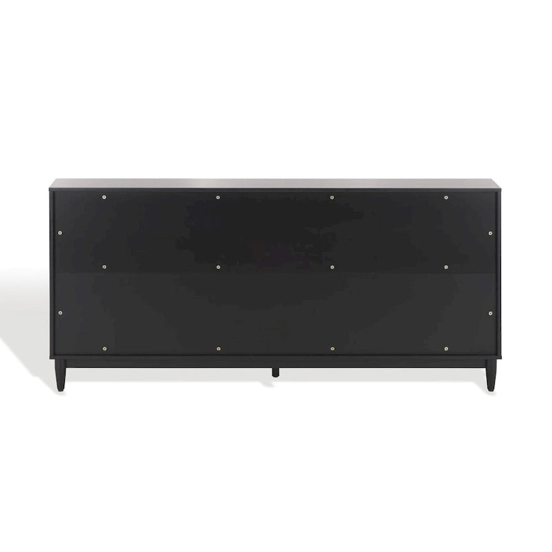 4-Door Banana Stem Woven Sideboard with Mahogany Frame – Black/Natural / Natural