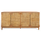 4-Door Banana Stem Woven Sideboard with Mahogany Frame – Black/Natural / Natural