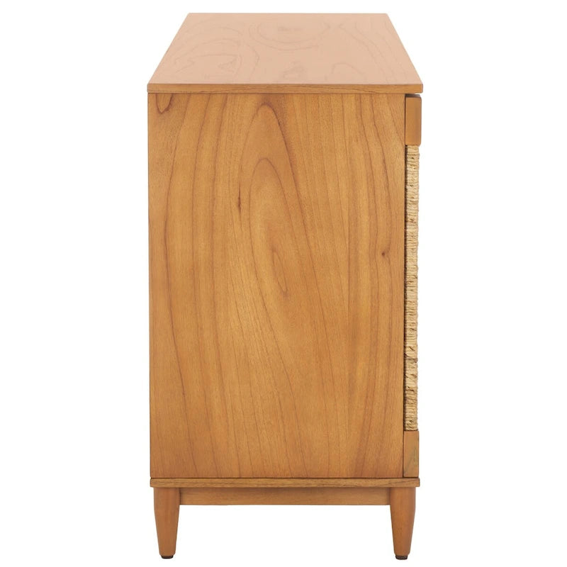 4-Door Banana Stem Woven Sideboard with Mahogany Frame – Black/Natural / Natural