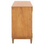 4-Door Banana Stem Woven Sideboard with Mahogany Frame – Black/Natural / Natural