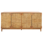 4-Door Banana Stem Woven Sideboard with Mahogany Frame – Black/Natural / Natural