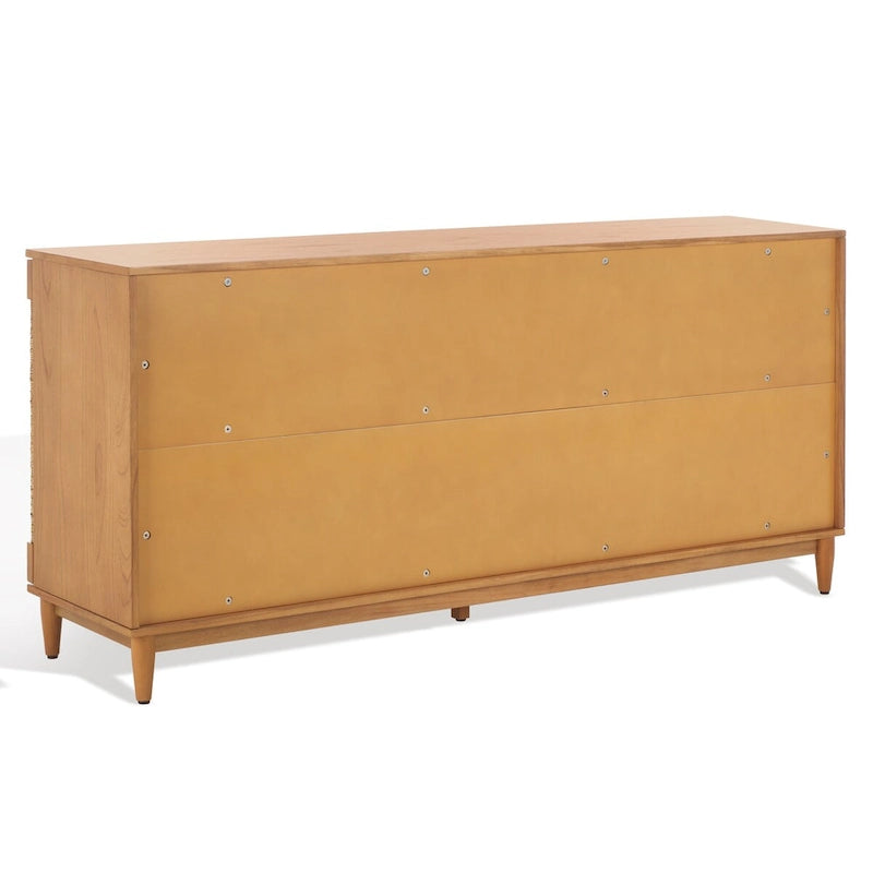 4-Door Banana Stem Woven Sideboard with Mahogany Frame – Black/Natural / Natural