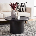 Round Pedestal Coffee Table – Natural / Dark Oak / Black / Black & White Wash, Farmhouse Style