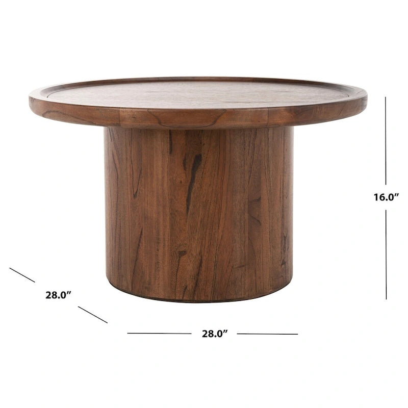 Round Pedestal Coffee Table – Natural / Dark Oak / Black / Black & White Wash, Farmhouse Style
