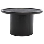 Round Pedestal Coffee Table – Natural / Dark Oak / Black / Black & White Wash, Farmhouse Style
