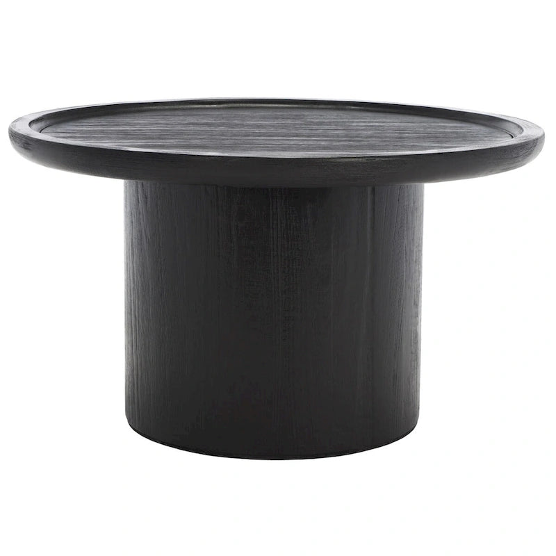 Round Pedestal Coffee Table – Natural / Dark Oak / Black / Black & White Wash, Farmhouse Style