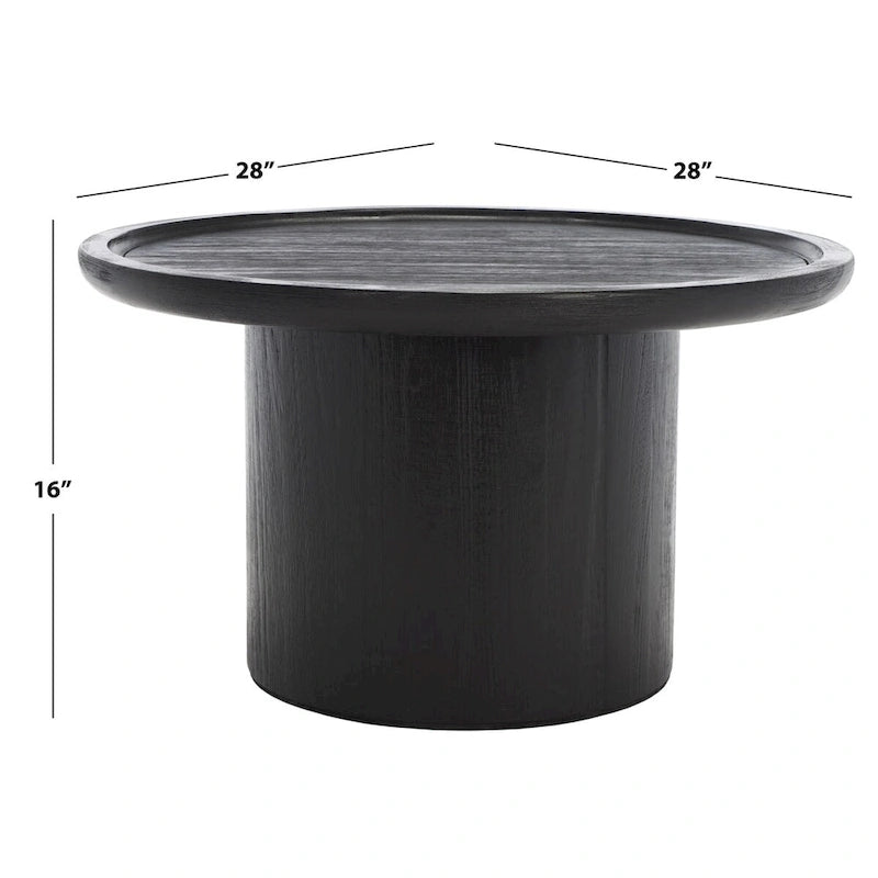 Round Pedestal Coffee Table – Natural / Dark Oak / Black / Black & White Wash, Farmhouse Style