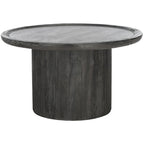 Round Pedestal Coffee Table – Natural / Dark Oak / Black / Black & White Wash, Farmhouse Style