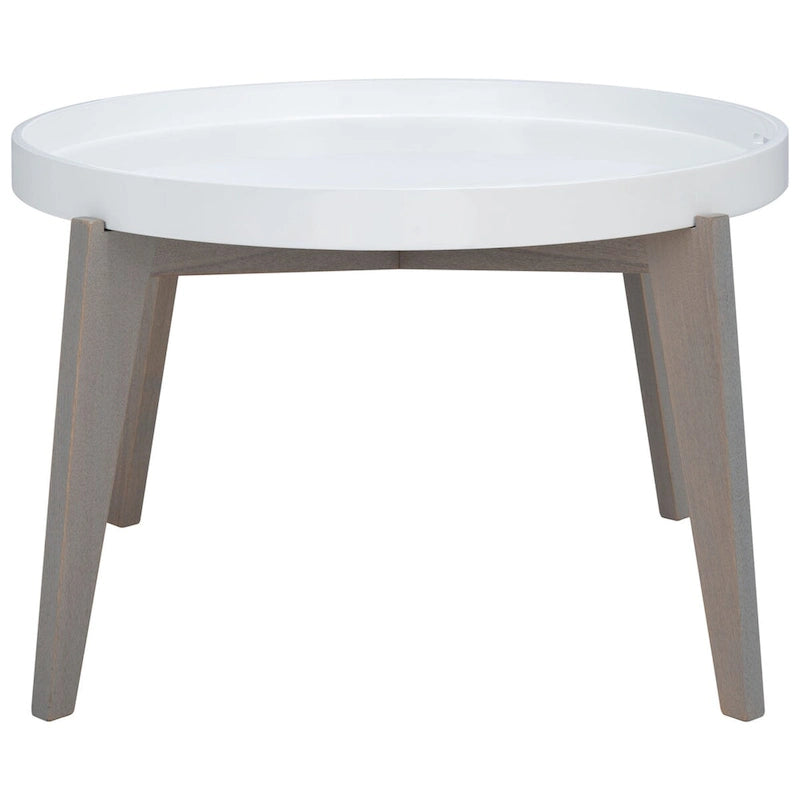 Round End Table with Removable Lacquer Tray – White & Grey, Contemporary Style