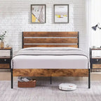 Javlergo Platform Bed Frame with Wood Headboard, Strong Metal Slats Support, No Box Spring Needed