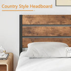 Metal Platform Bed Frame with Wood Grain Headboard – Brown / Slate / Black, Twin / Full / Queen, Single
