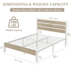 Metal Platform Bed Frame with Wood Grain Headboard – Brown / Slate / Black, Twin / Full / Queen, Single