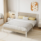 Metal Platform Bed Frame with Wood Grain Headboard – Brown / Slate / Black, Twin / Full / Queen, Single