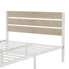 Metal Platform Bed Frame with Wood Grain Headboard – Brown / Slate / Black, Twin / Full / Queen, Single
