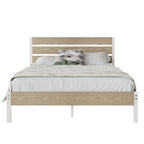 Metal Platform Bed Frame with Wood Grain Headboard – Brown / Slate / Black, Twin / Full / Queen, Single