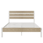 Metal Platform Bed Frame with Wood Grain Headboard – Brown / Slate / Black, Twin / Full / Queen, Single