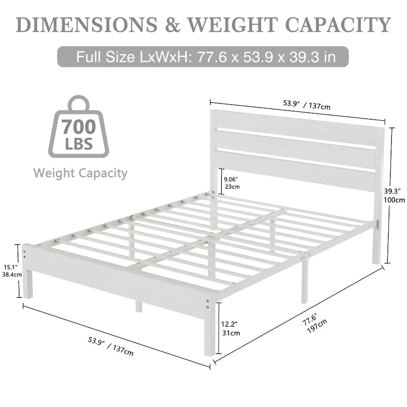 Metal Platform Bed Frame with Wood Grain Headboard – Brown / Slate / Black, Twin / Full / Queen, Single