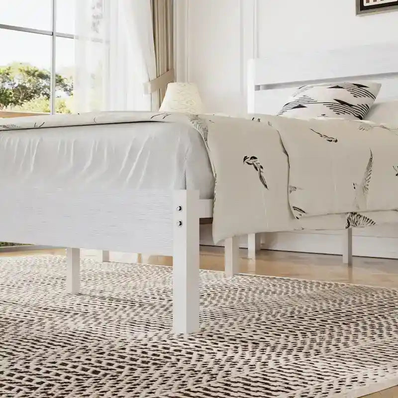 Metal Platform Bed Frame with Wood Grain Headboard – Brown / Slate / Black, Twin / Full / Queen, Single