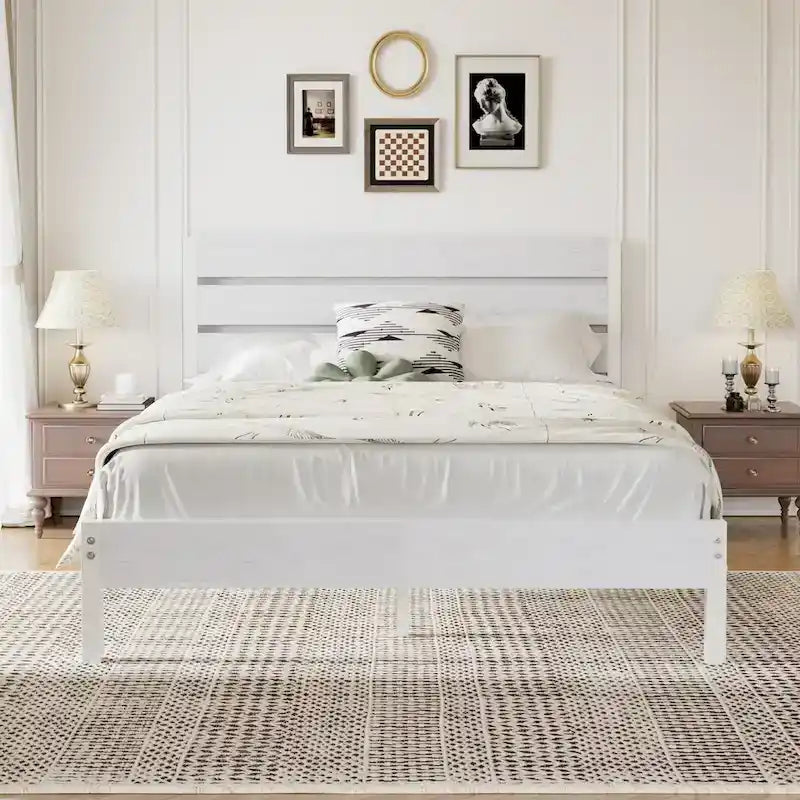 Metal Platform Bed Frame with Wood Grain Headboard – Brown / Slate / Black, Twin / Full / Queen, Single