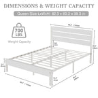 Metal Platform Bed Frame with Wood Grain Headboard – Brown / Slate / Black, Twin / Full / Queen, Single